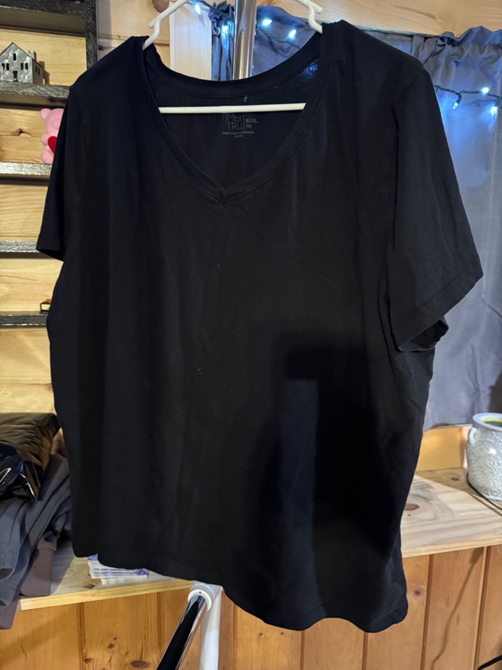 Time and Tru Black V-Neck Short Sleeve Tee - Casual Everyday Top